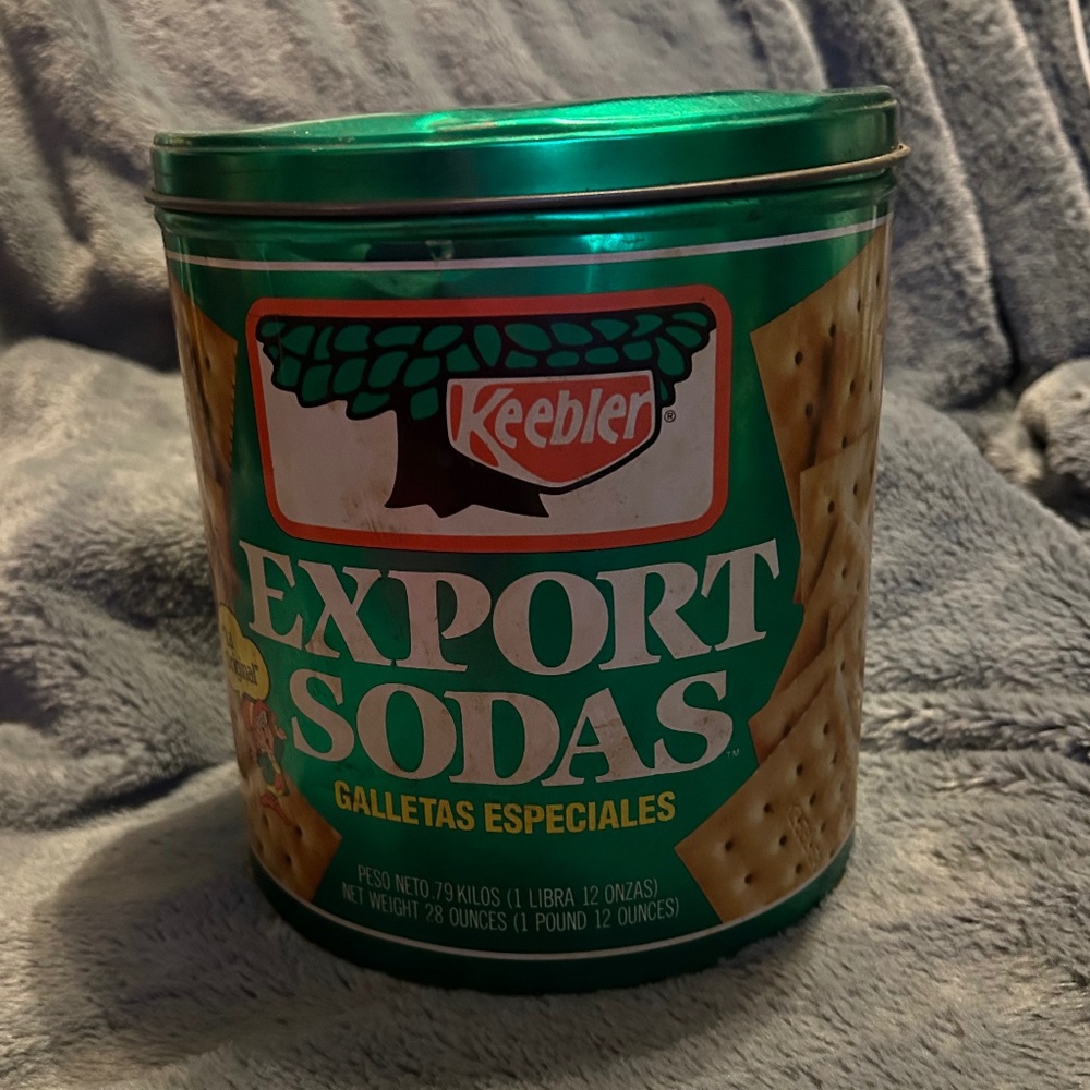 😉Bundle Days😉 Vintage Tin Of Keebler Export Sodas Crackers Green Snacks Metal
